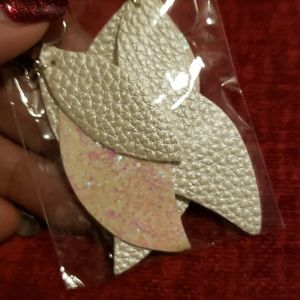 White and pink leaf earrings